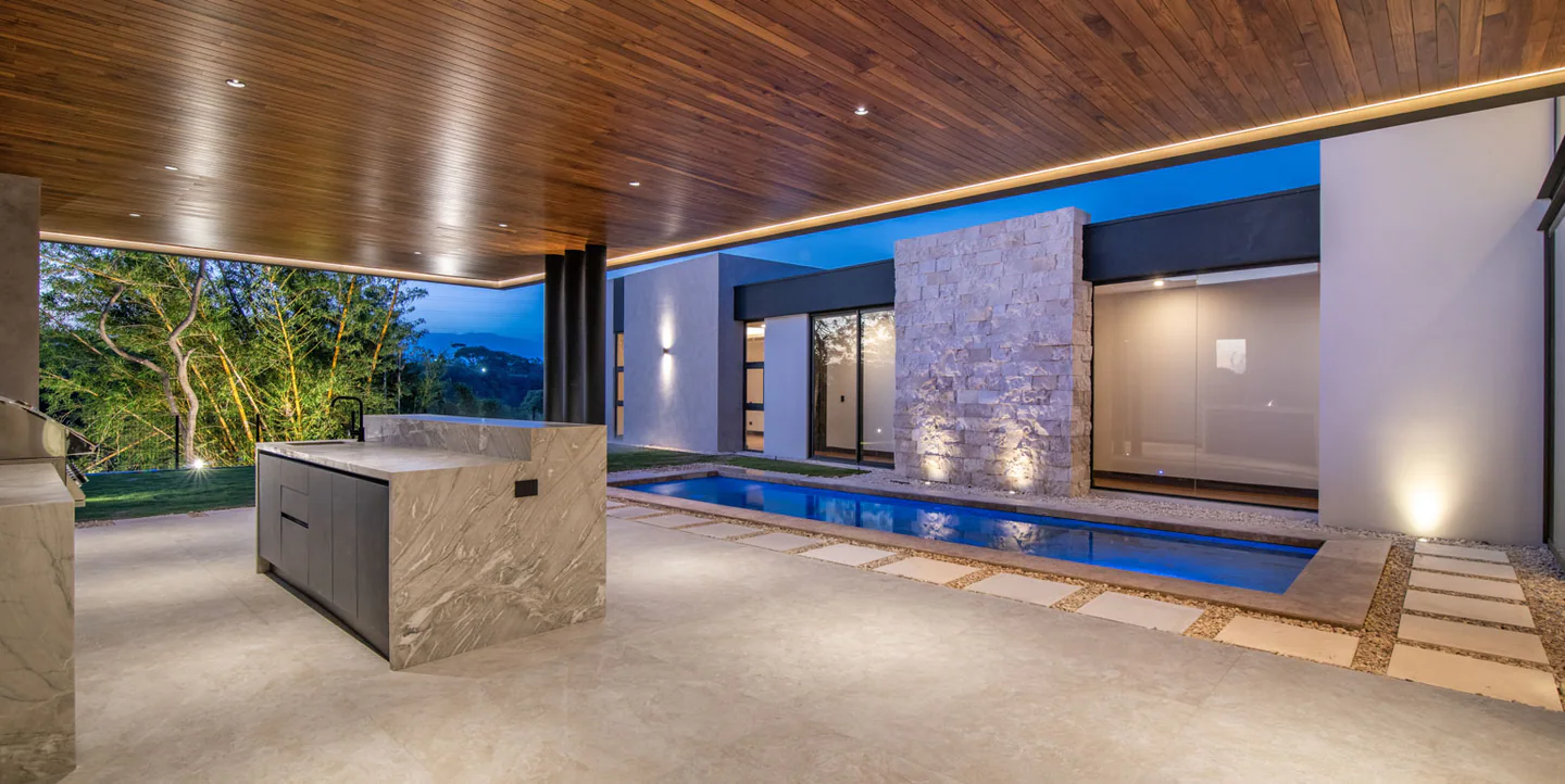 Covered terrace beside the pool at Valle del Sol 400