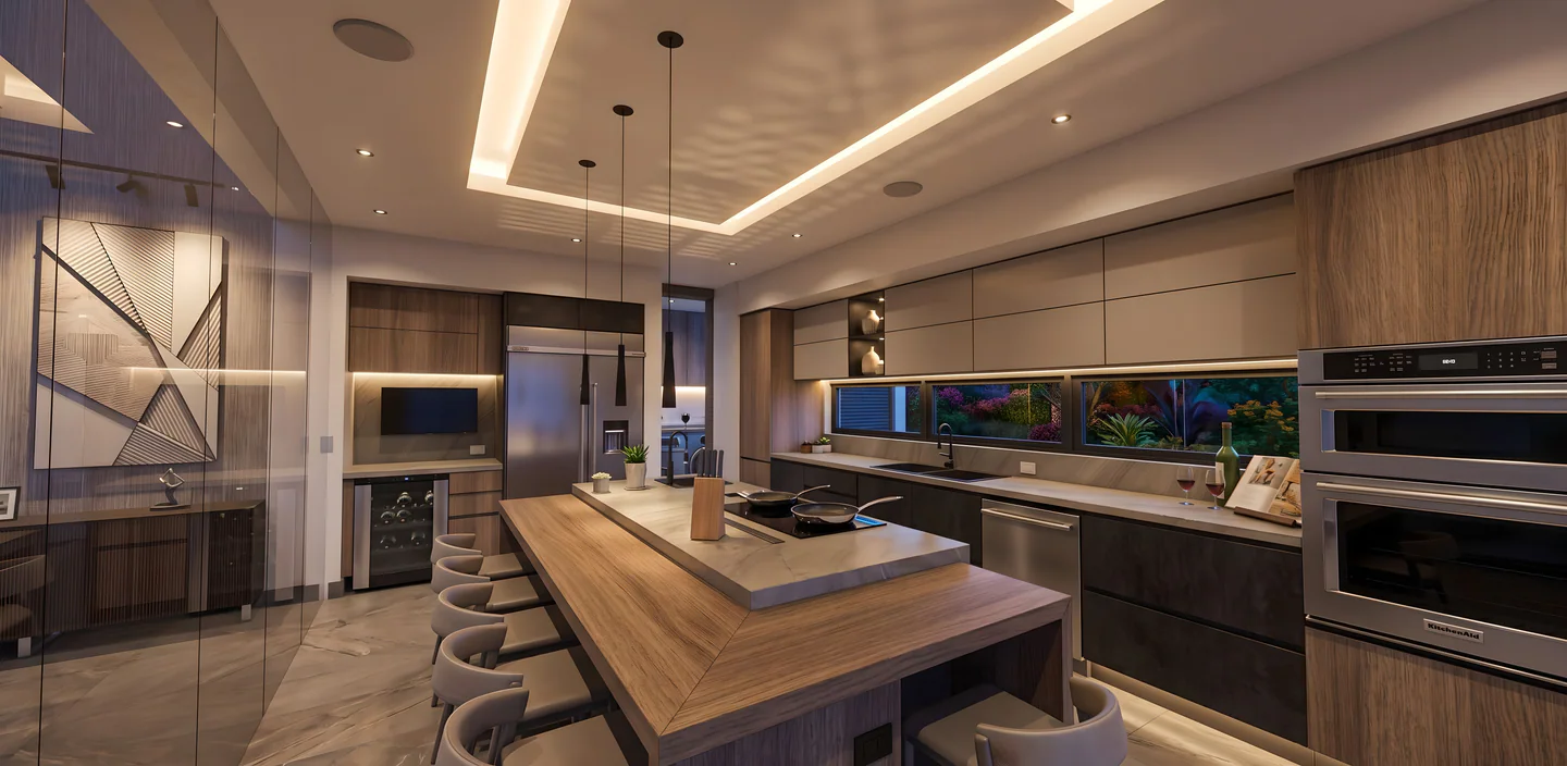 Cocina contemporánea de Villa Real 500 con isla central