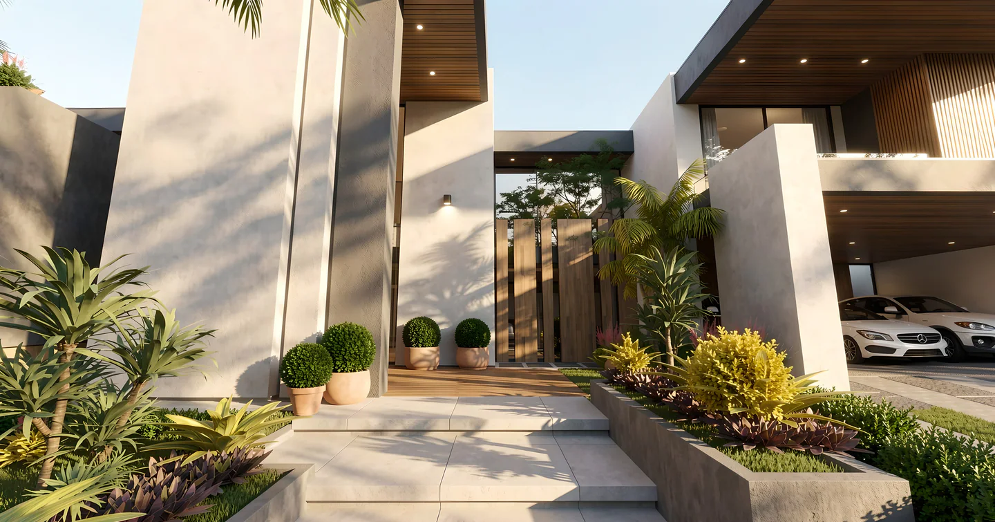 Landscaped main entrance at Villa Real 900